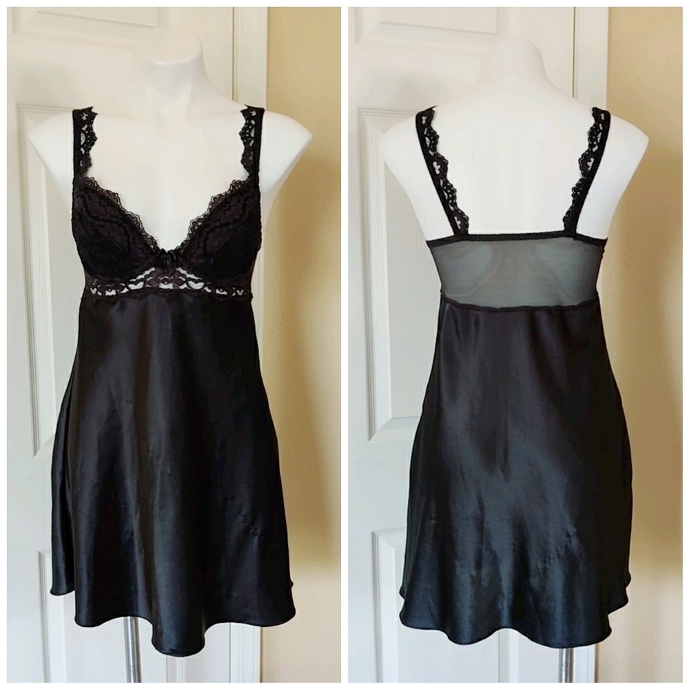 Victoria's Secret black lace satin chemise
